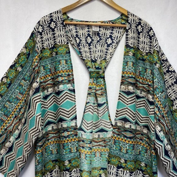 Dizzy Lizzy Bohemian Aztec Fringe Hem Open Front Cardigan Women Small Multicolor - Picture 11 of 15